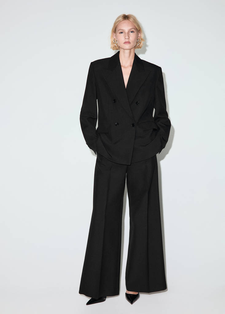 MANGO - Blazer de costume en laine mélangée double boutonnage noir - L