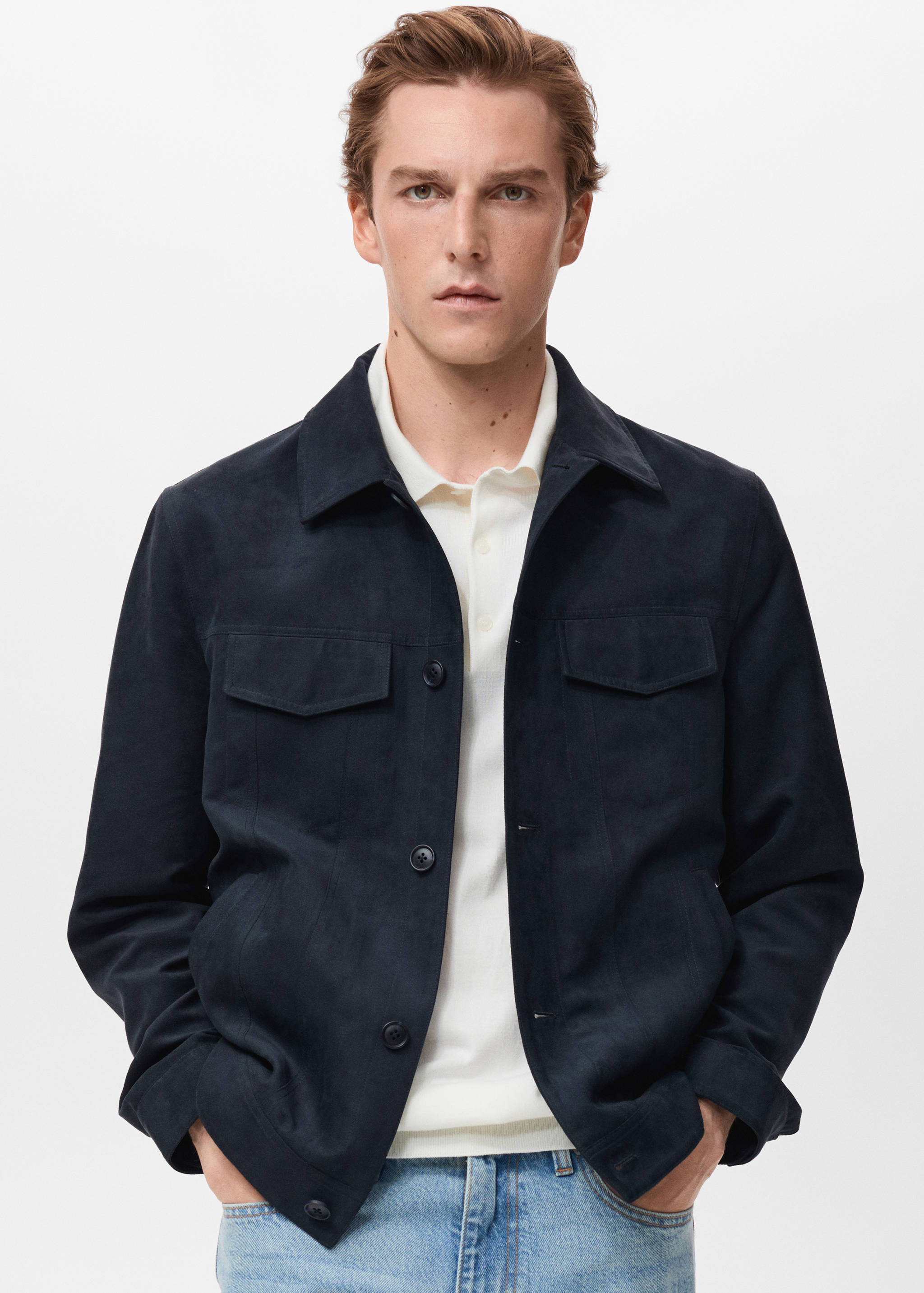 Faux suede leather overshirt - Medium plane
