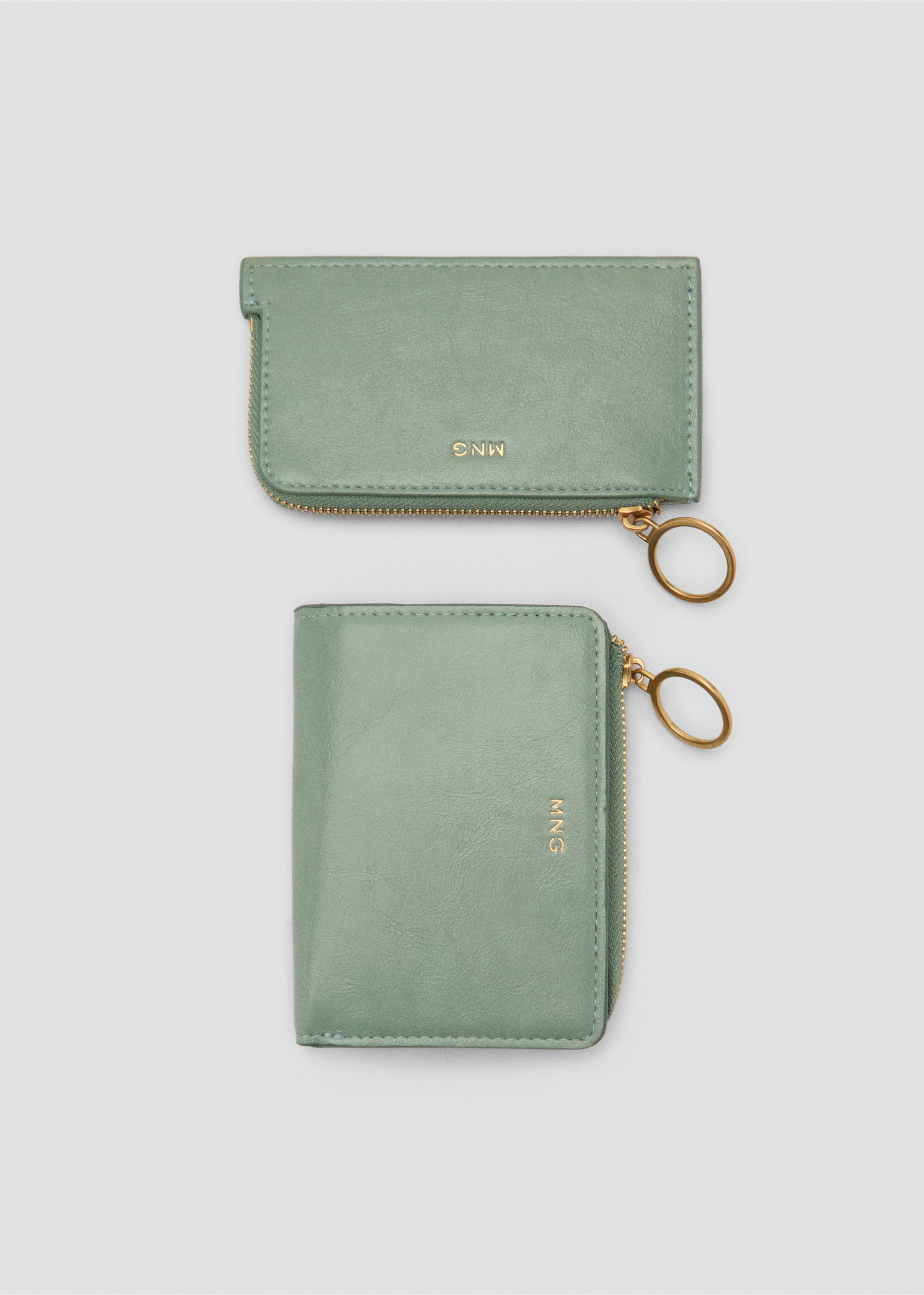 Porte-clé cuir synthétique effet grainé à zip - Détail de l'article 2, Vert d´eau. Ref: 17031154-00.