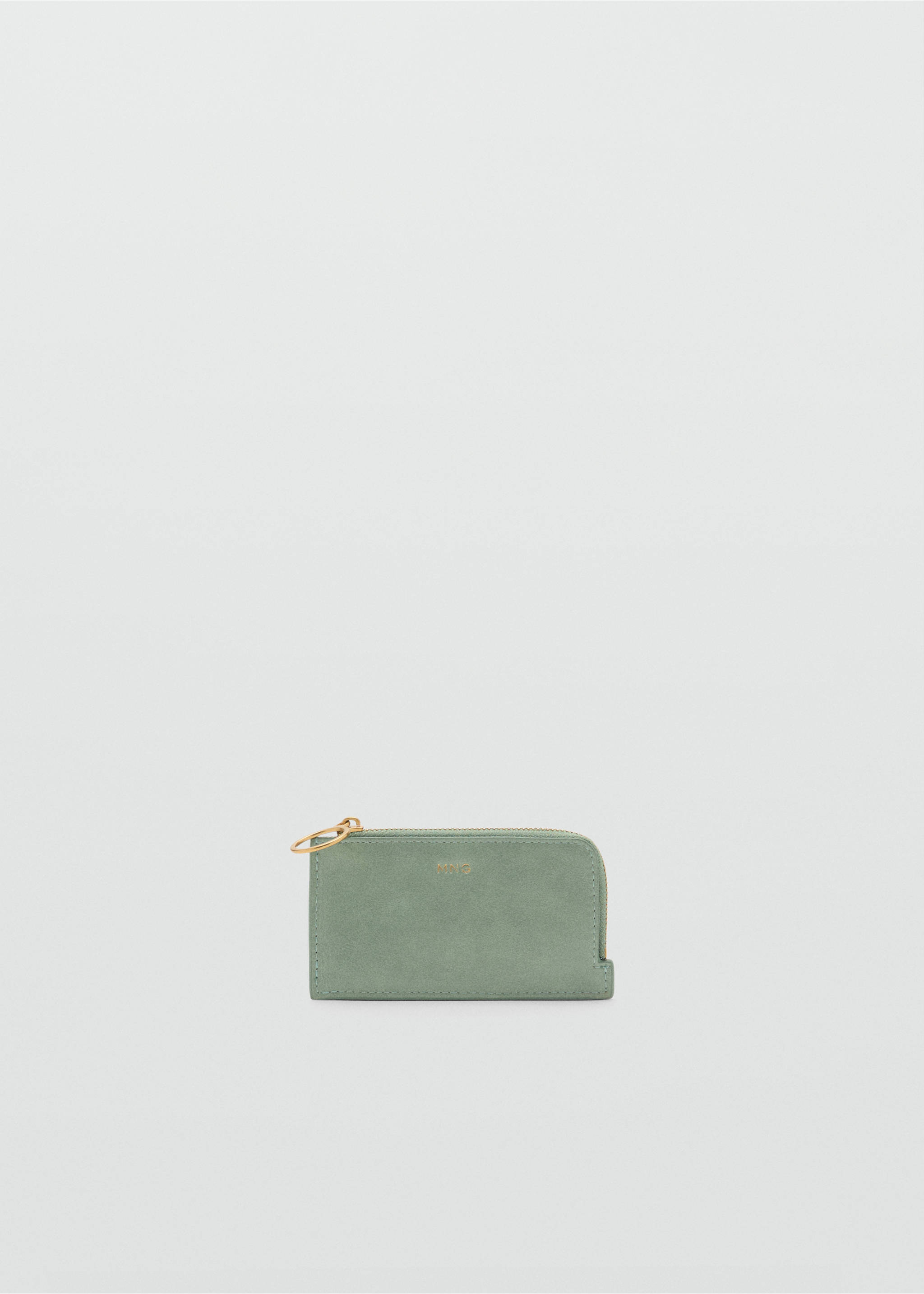 Pebble-effect leather card holder with zip - Article without model, Aqua Green. Ref: 17031154-00.
