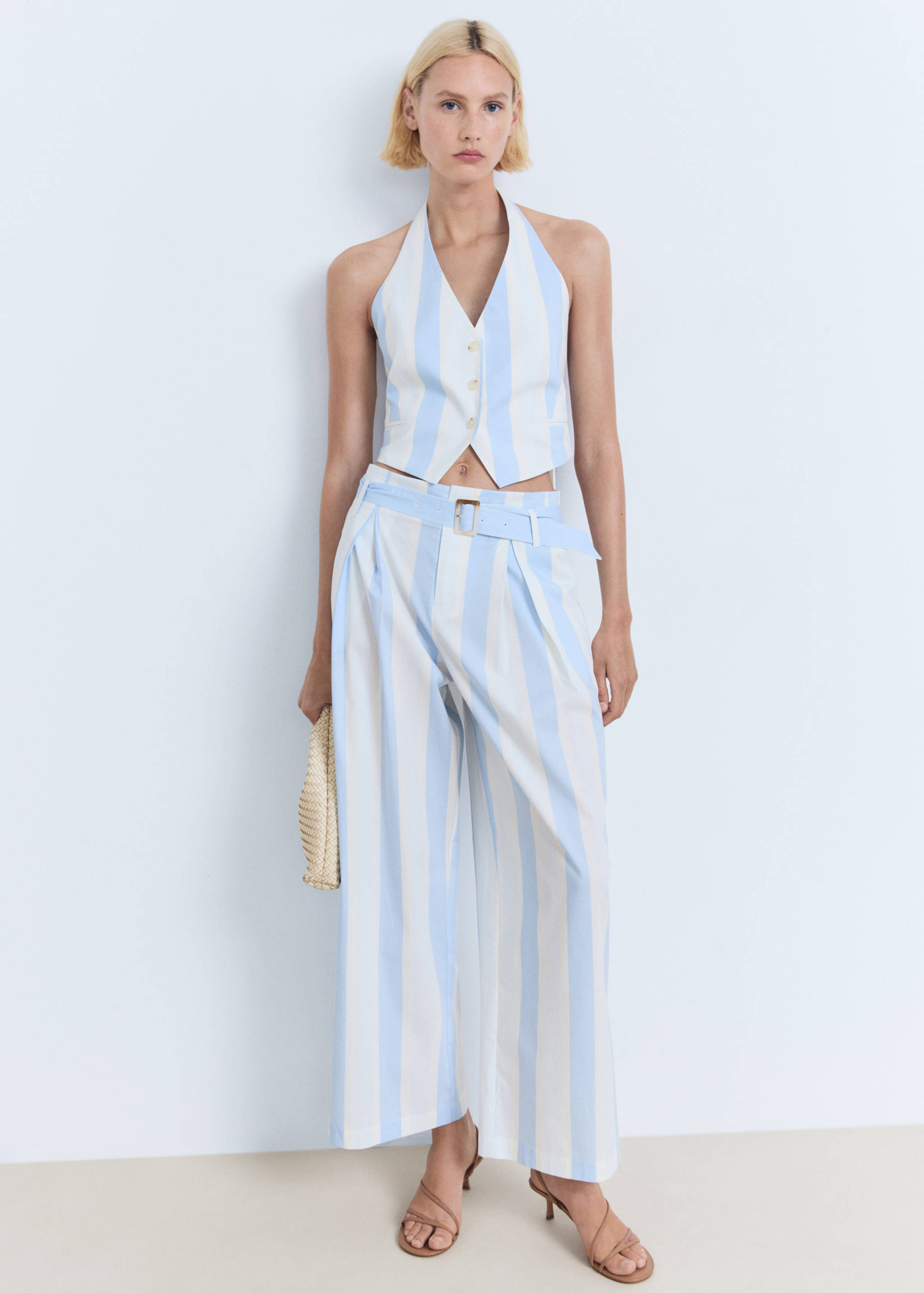 Pantalon style jupe-culotte à rayures avec ceinture - Plan général