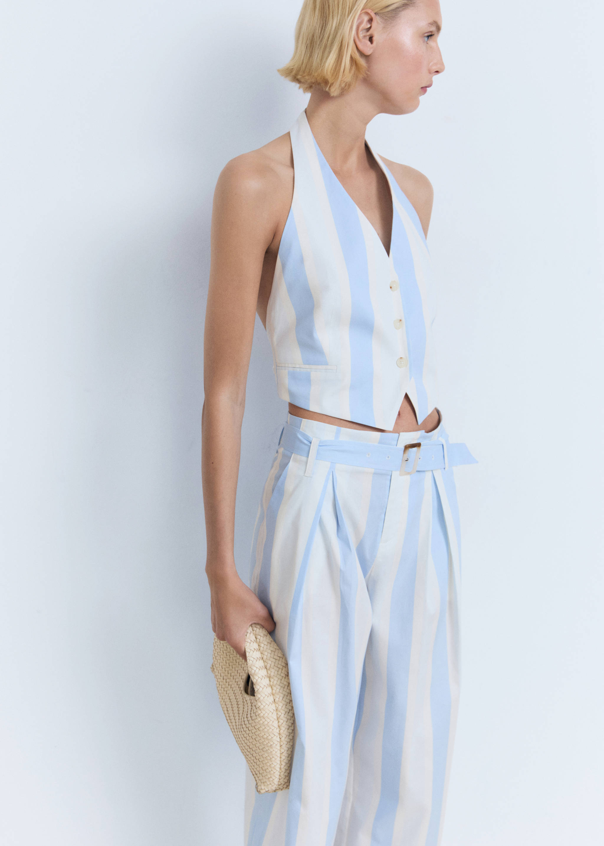 Pantalon style jupe-culotte à rayures avec ceinture - Détail de l'article 1