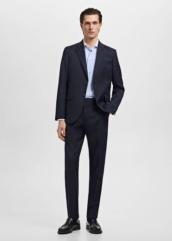Striped-print slim-fit suit shirt — Sky Blue