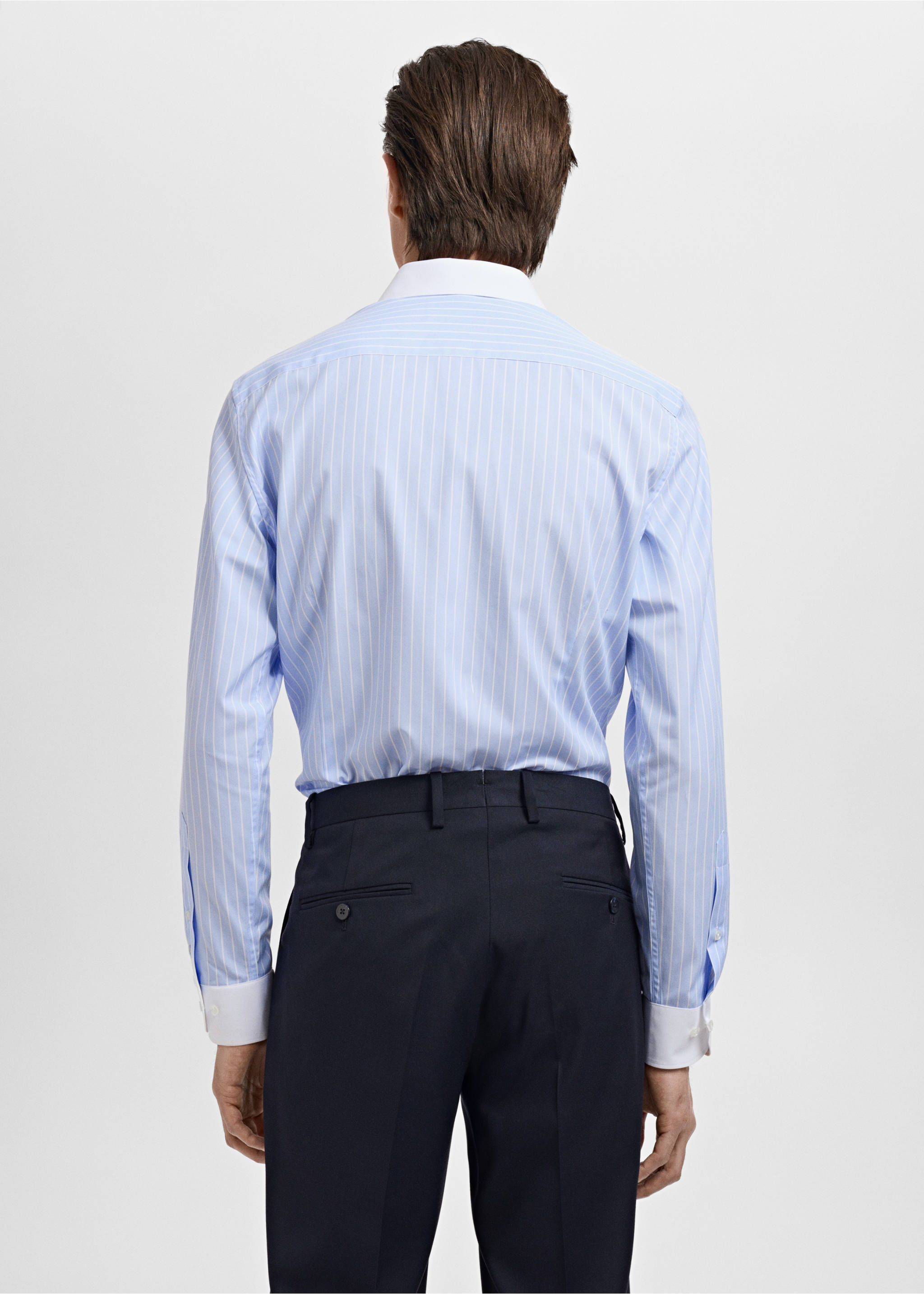 Chemise costume slim-fit en imprimé rayé - Verso de l’article, Bleu ciel. Ref: 17031176-00.