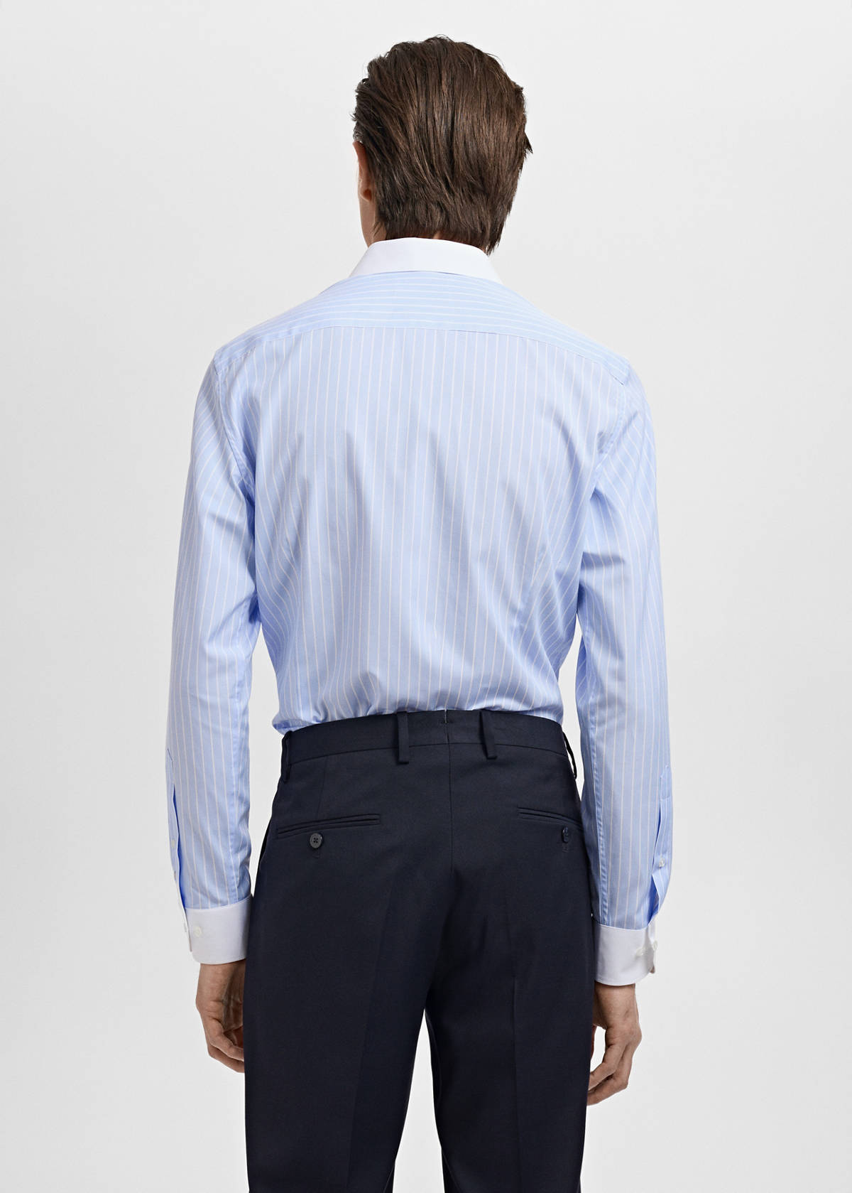 Striped-print slim-fit suit shirt — Sky Blue