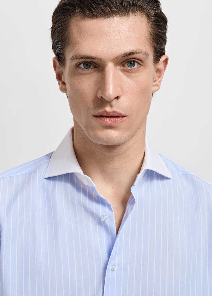Striped-print slim-fit suit shirt — Sky Blue