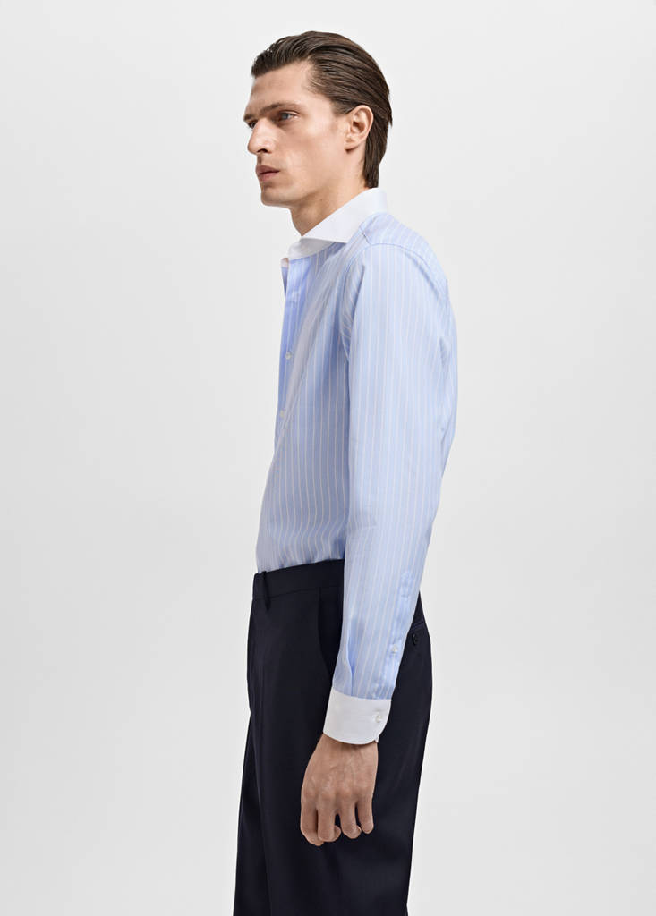 Striped-print slim-fit suit shirt — Sky Blue