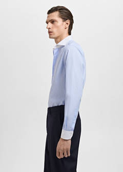 Striped-print slim-fit suit shirt — Sky Blue 6