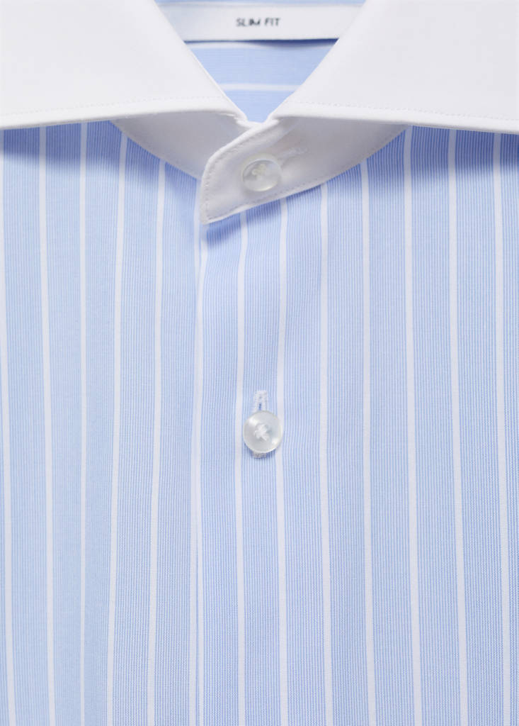 Striped-print slim-fit suit shirt — Sky Blue