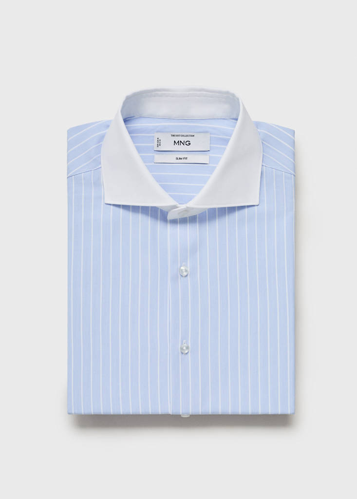 Striped-print slim-fit suit shirt — Sky Blue