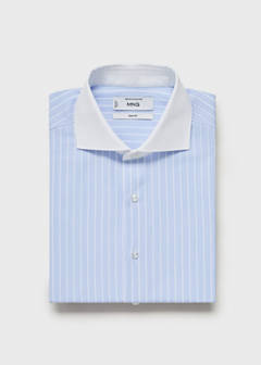 Striped-print slim-fit suit shirt — Sky Blue 9