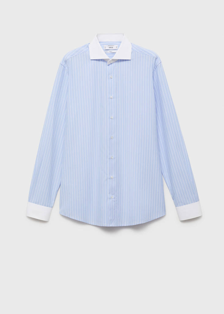 Striped-print slim-fit suit shirt — Sky Blue