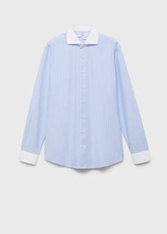 Striped-print slim-fit suit shirt — Sky Blue 7