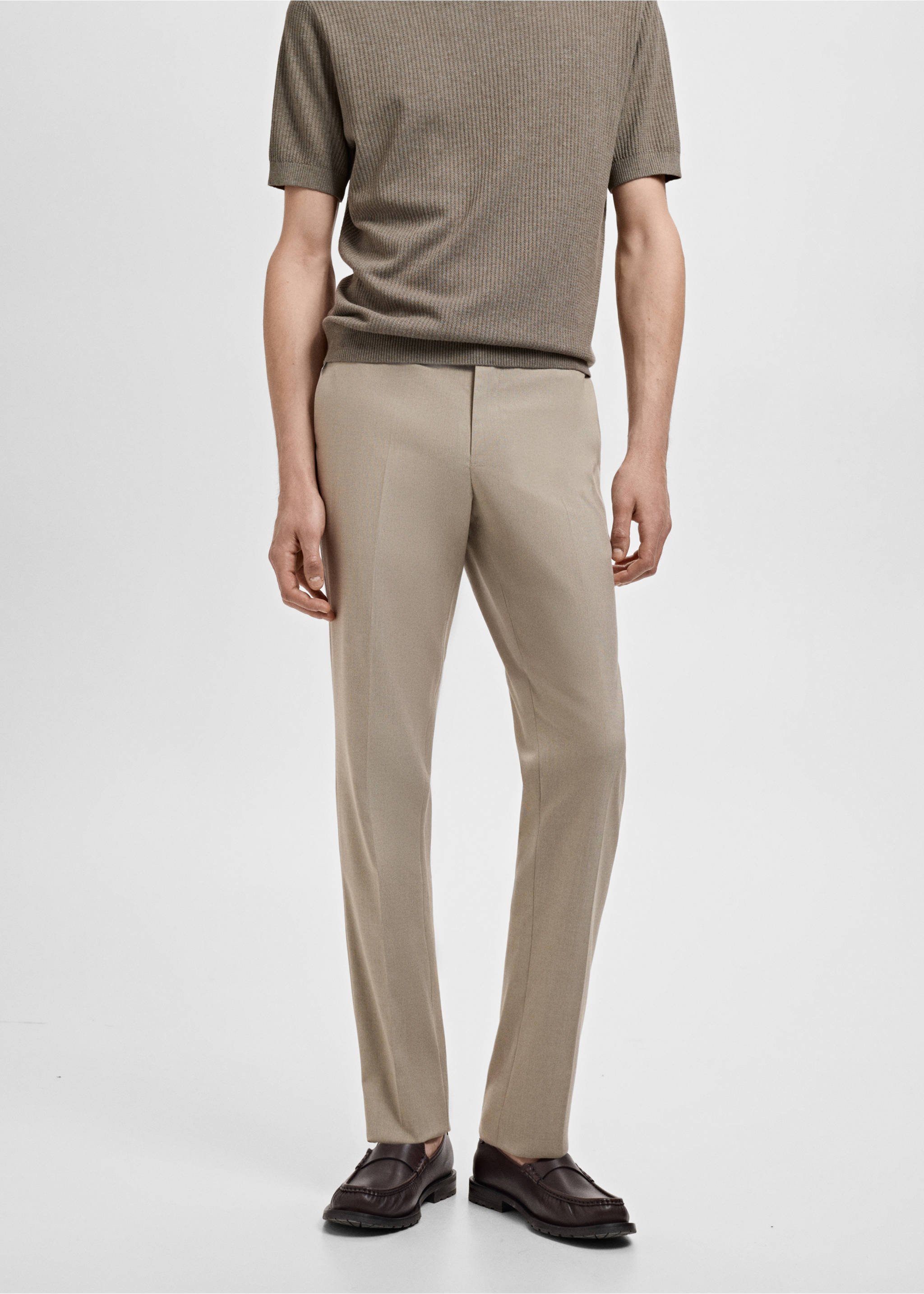 Pantalón traje Mónaco slim fit - Plano medio, Beige. Ref: 17031185-00.