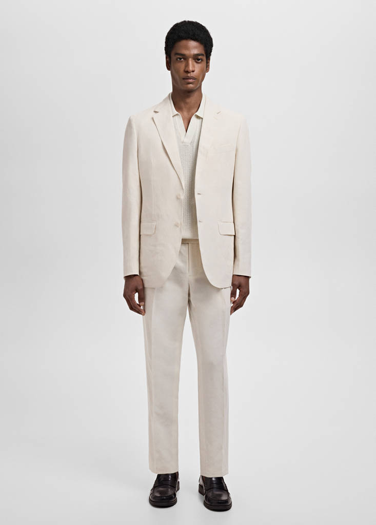 Slim-fit suit jacket made from a linen-lyocell blend — Ecru
