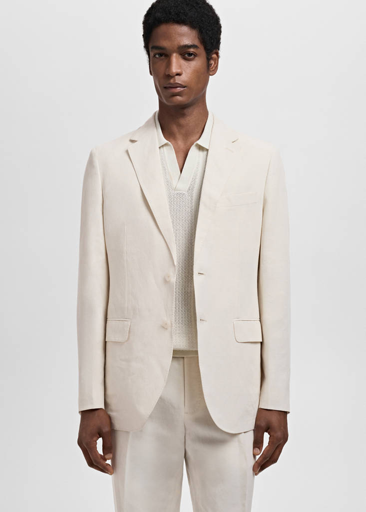 Slim-fit suit jacket made from a linen-lyocell blend — Ecru