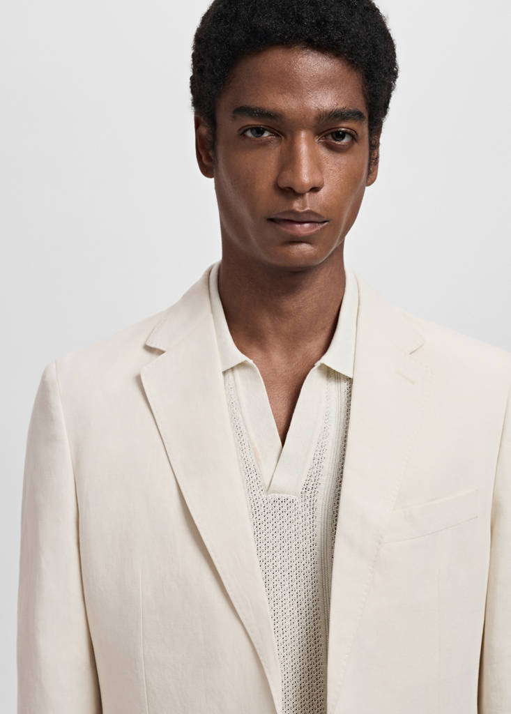 Slim-fit suit jacket made from a linen-lyocell blend — Ecru