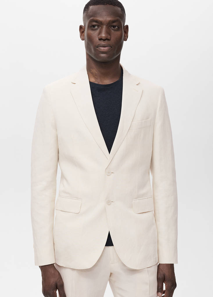 Slim-fit suit jacket made from a linen-lyocell blend — Ecru