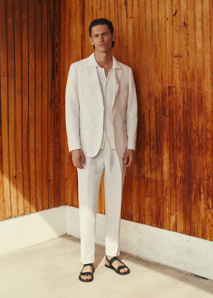 Slim-fit suit jacket made from a linen-lyocell blend — Ecru