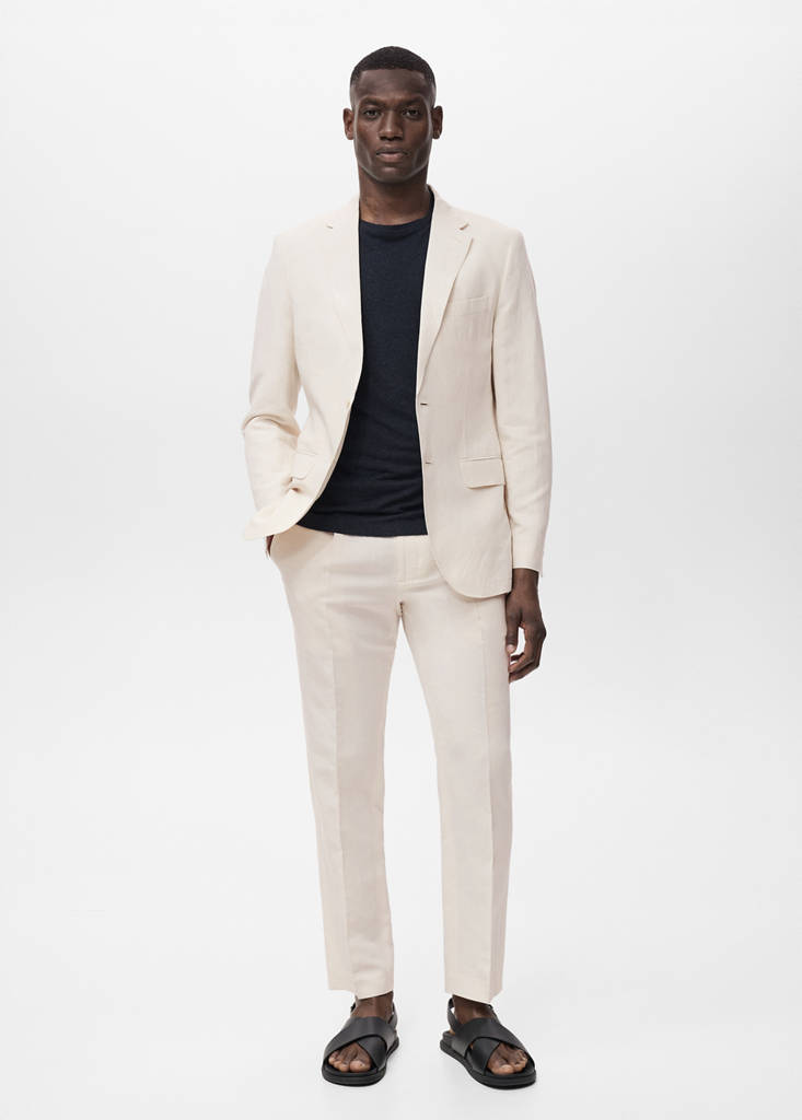 Slim-fit suit jacket made from a linen-lyocell blend — Ecru