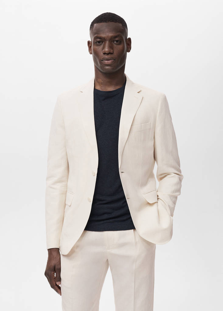 Slim-fit suit jacket made from a linen-lyocell blend — Ecru