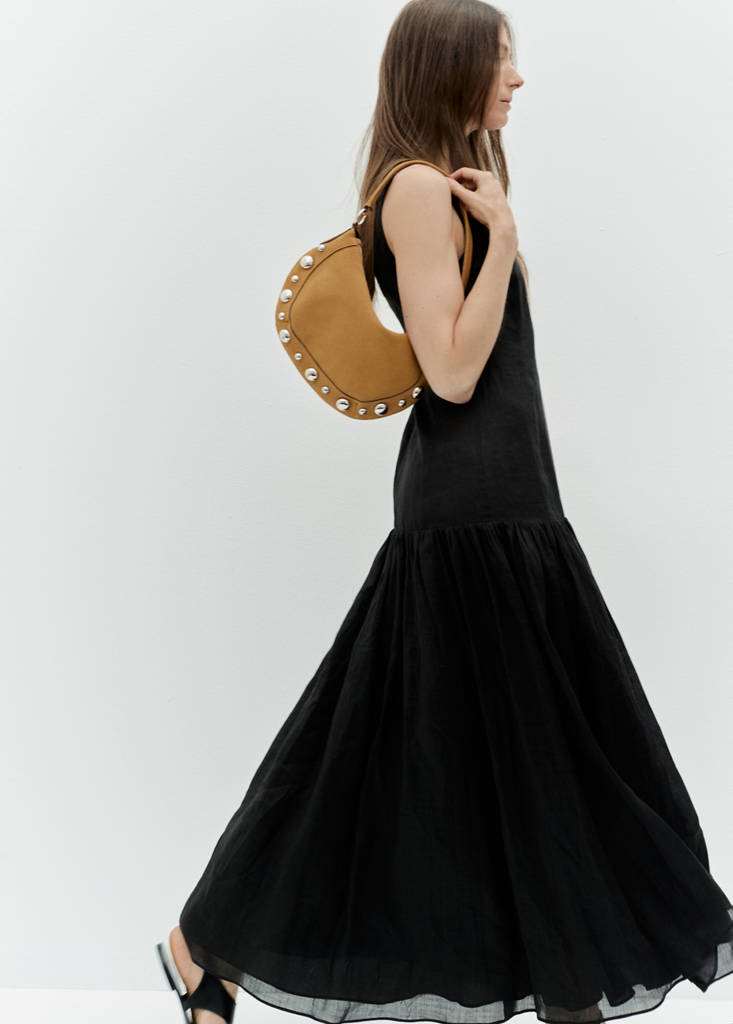 Suede leather studded handbag — Mustard