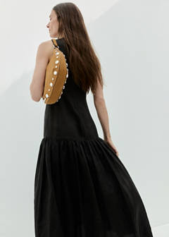 Suede leather studded handbag — Mustard 7