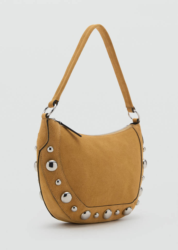 Suede leather studded handbag — Mustard