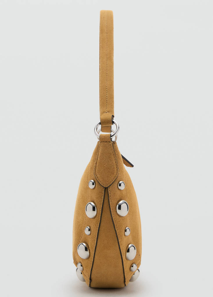 Suede leather studded handbag — Mustard