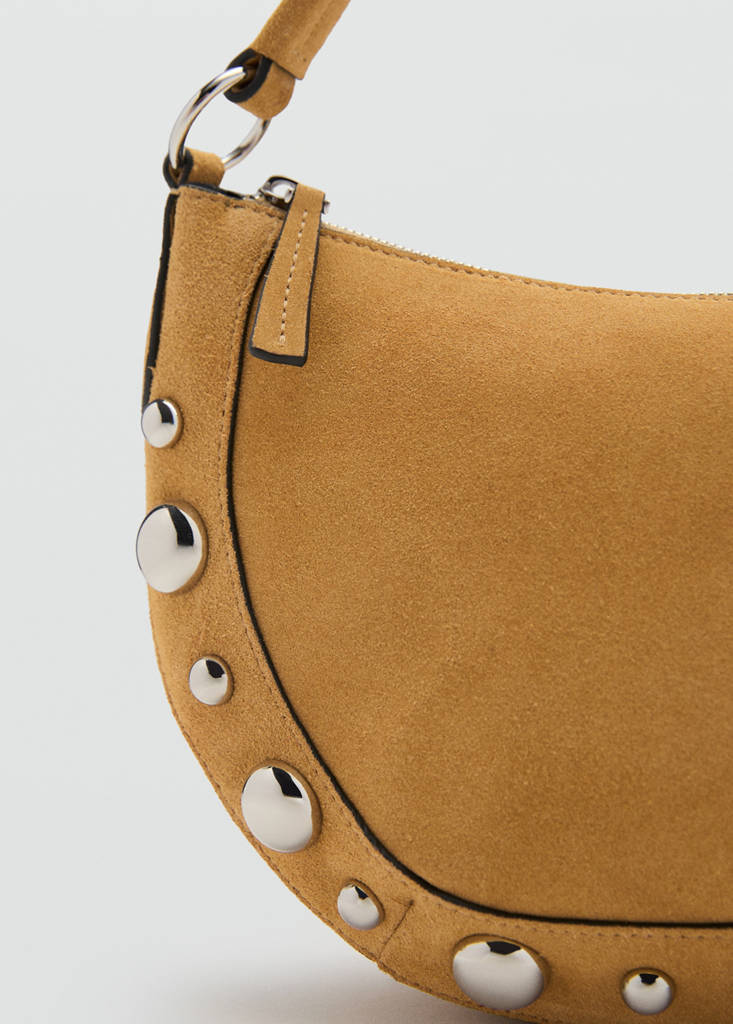 Suede leather studded handbag — Mustard