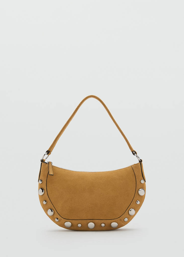 Suede leather studded handbag — Mustard