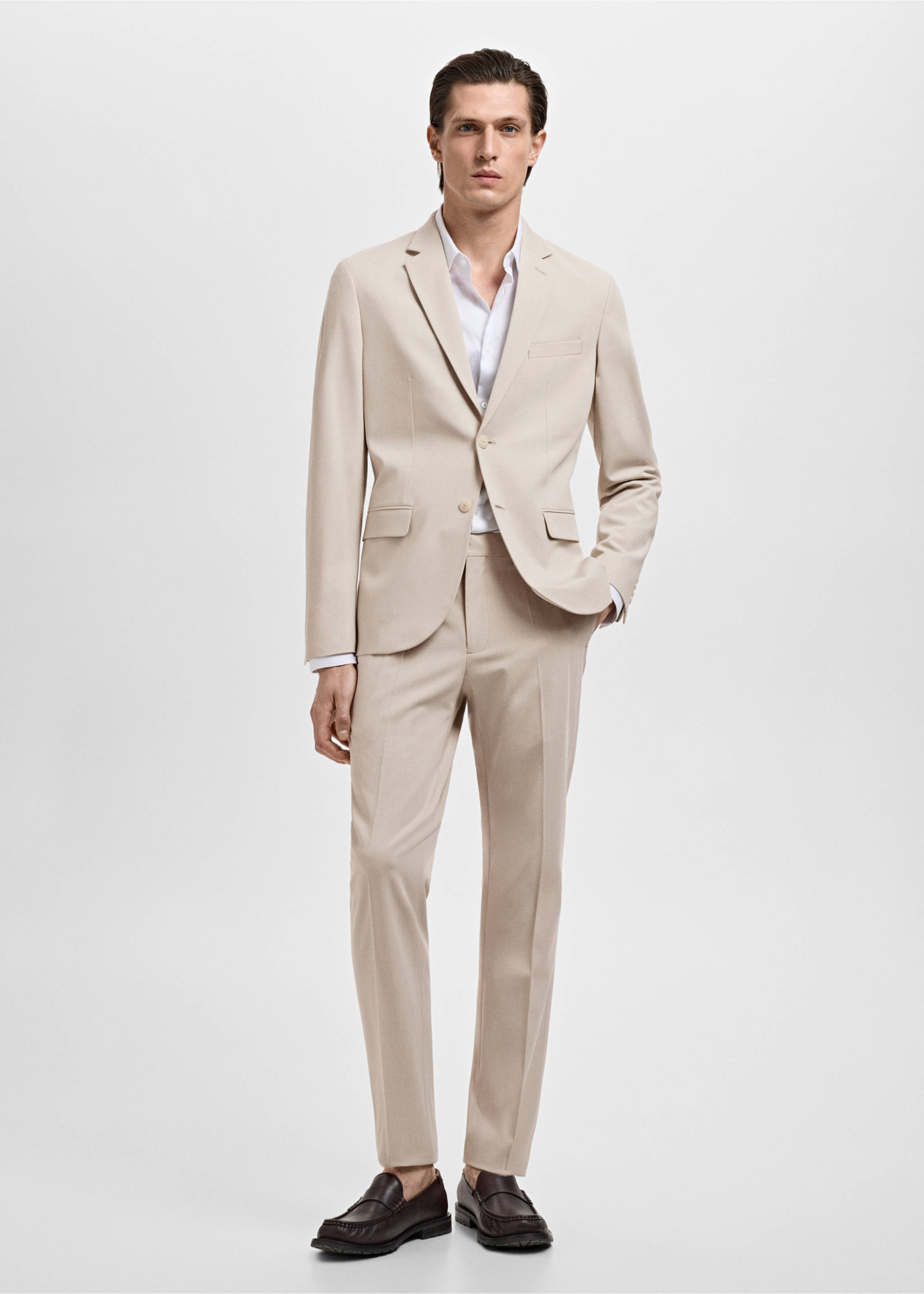 Super slim-fit suit jacket in stretch fabric - General plane, Beige. Ref: 17031191-01.