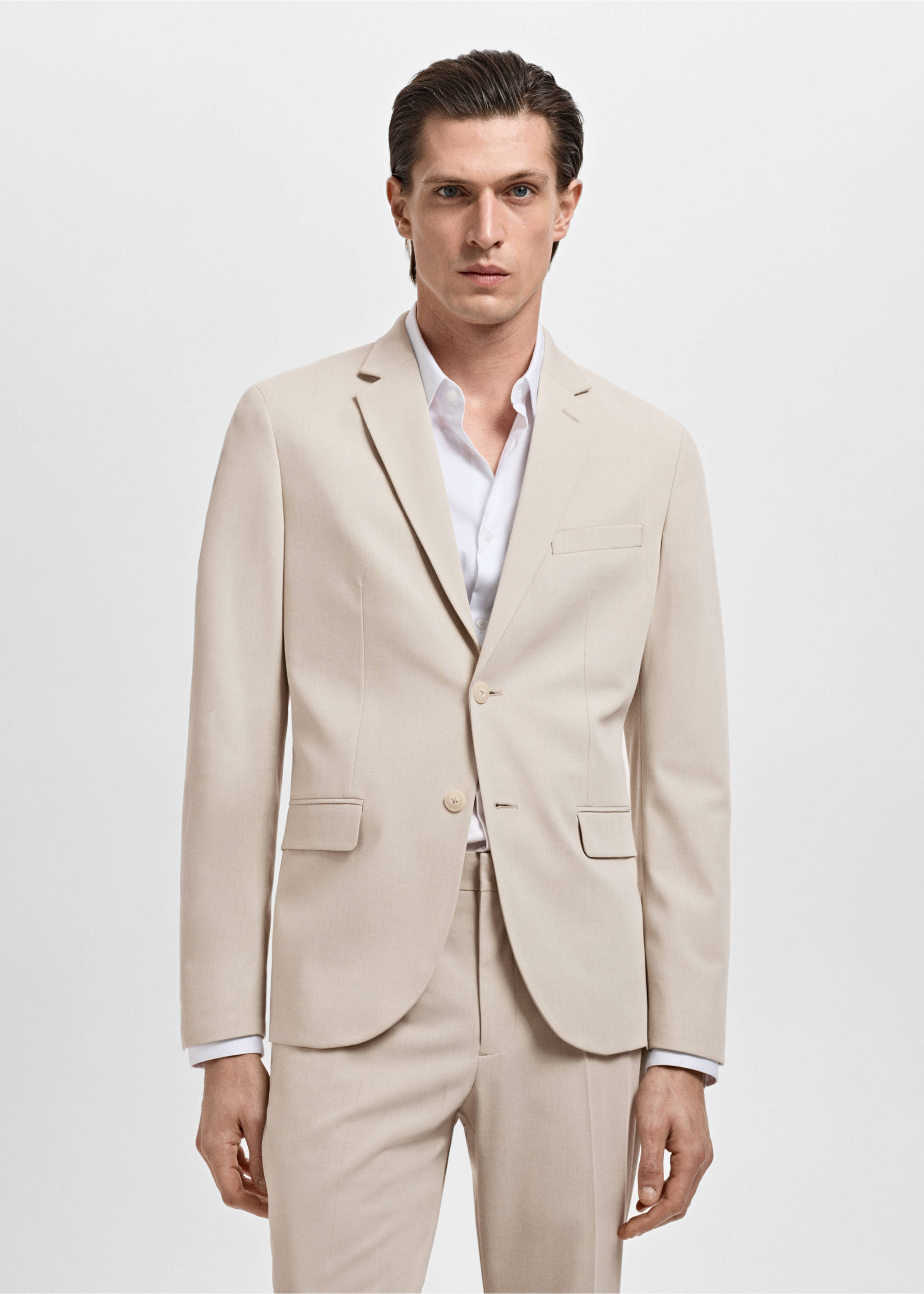 Super slim-fit suit jacket in stretch fabric - Medium plane, Beige. Ref: 17031191-01.