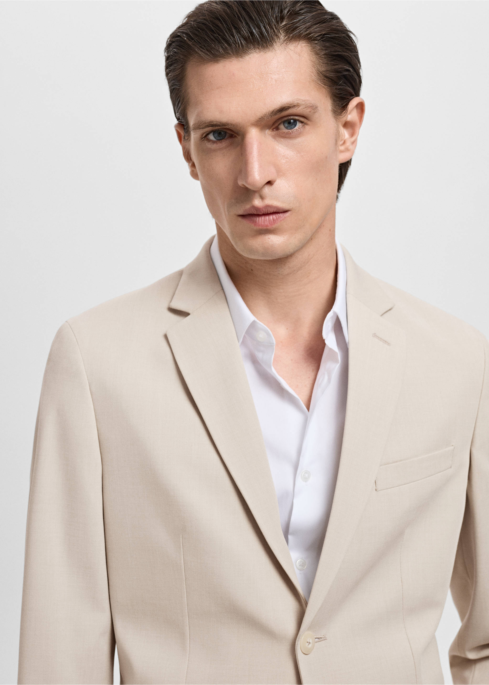 Super slim-fit suit jacket in stretch fabric - Details of the article 1, Beige. Ref: 17031191-01.