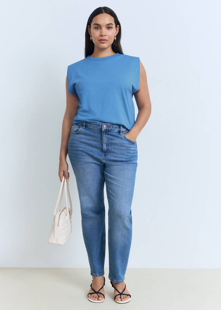 Short-sleeved t-shirt with shoulder pads — Blue