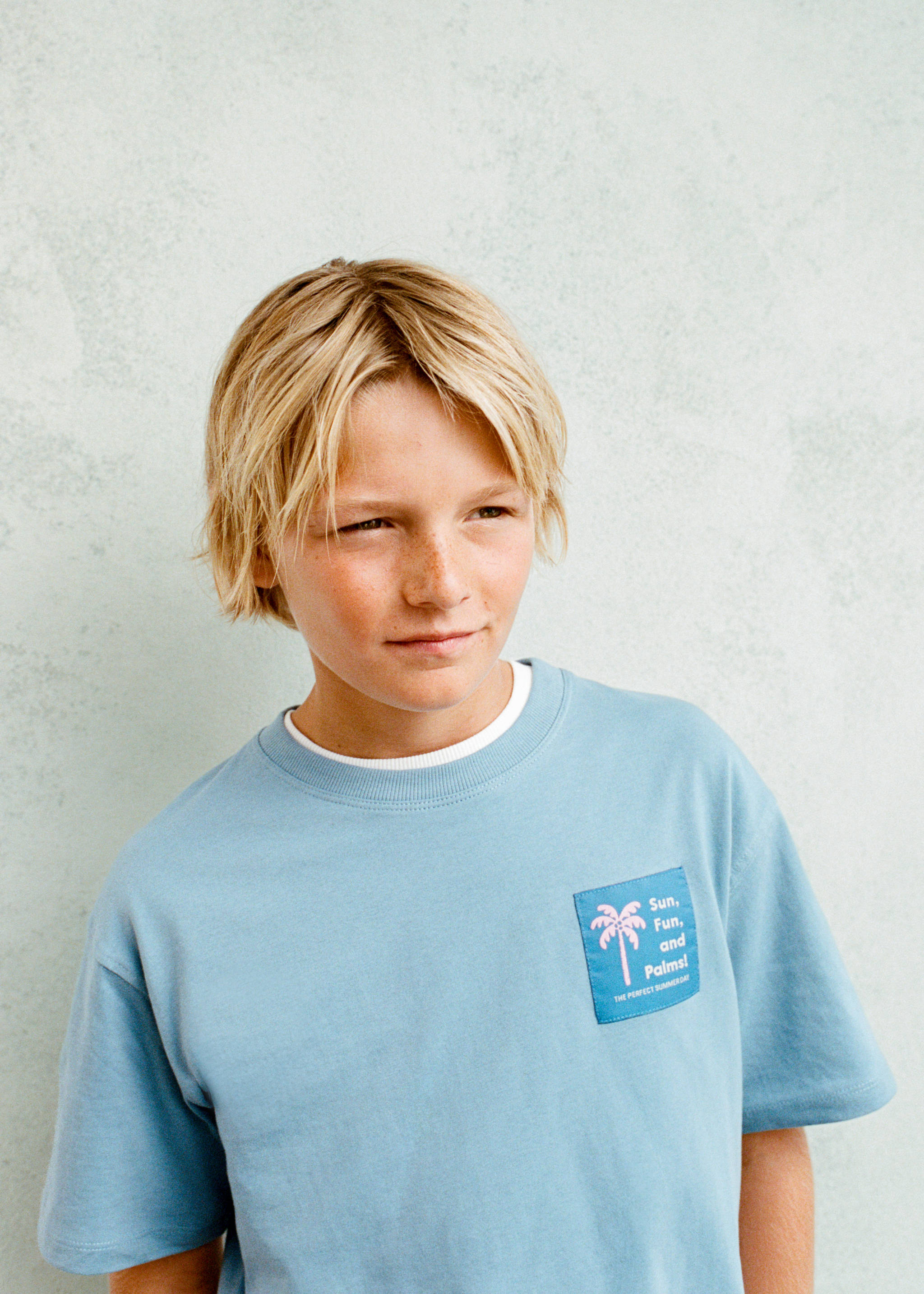 Printed cotton-blend t-shirt - Details of the article 6, Blue. Ref: 17031201-00.