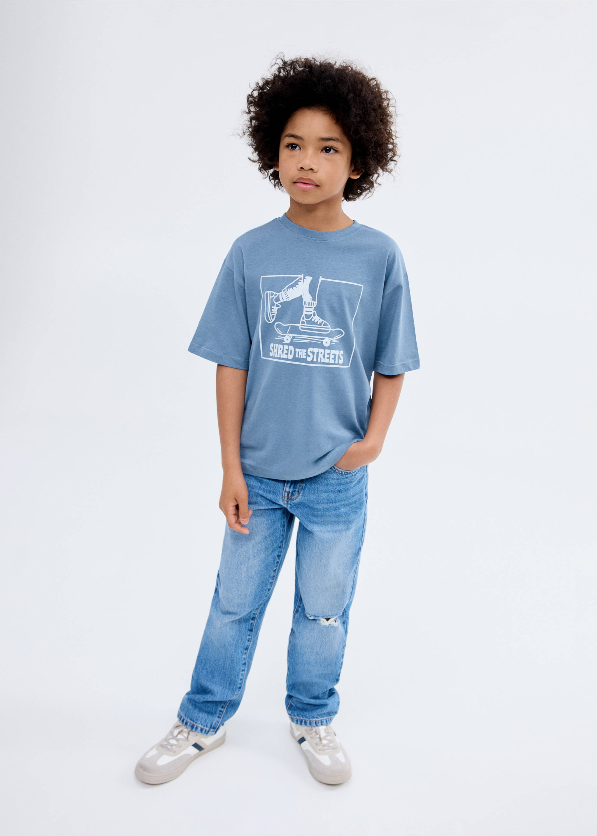 T-shirt imprimé manches courtes - Plan général, Bleu. Ref: 17031203-00.