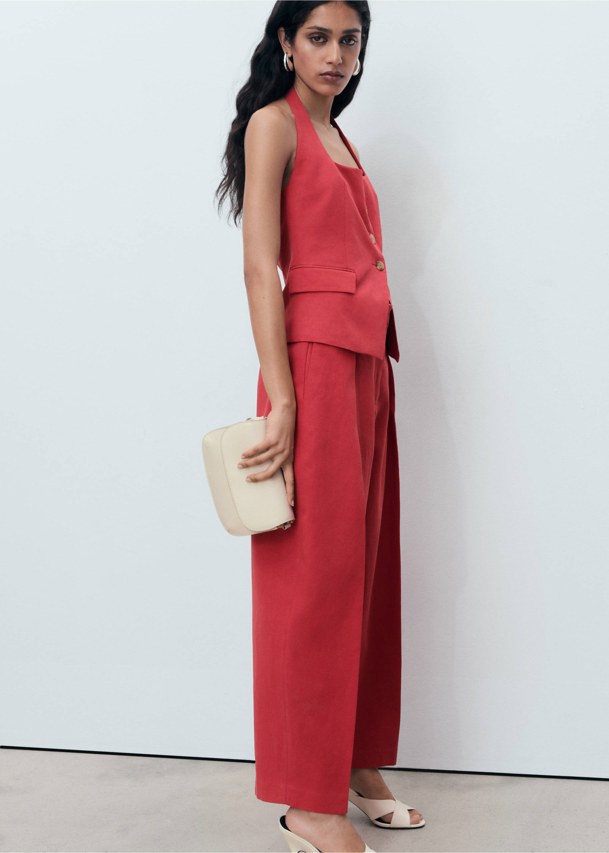 亚麻混纺气球款西装裤 - null, 樱桃色. Ref: 17031206-00.