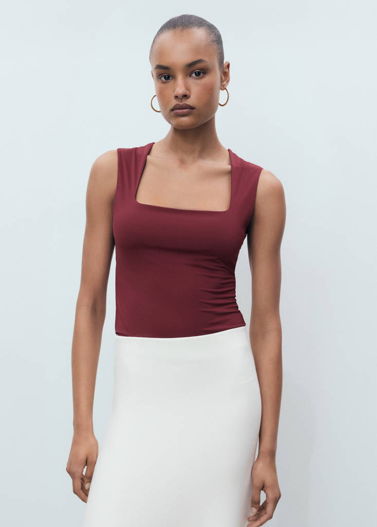 Fitted top with wide straps — Burgundy