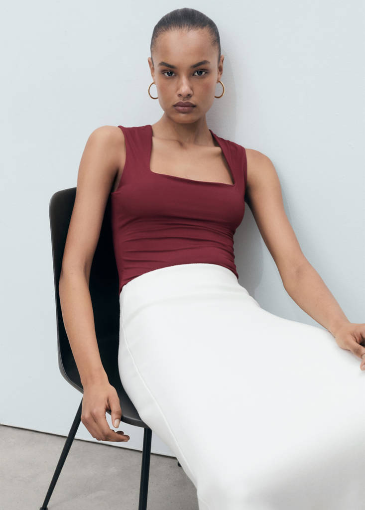 Fitted top with wide straps — Burgundy