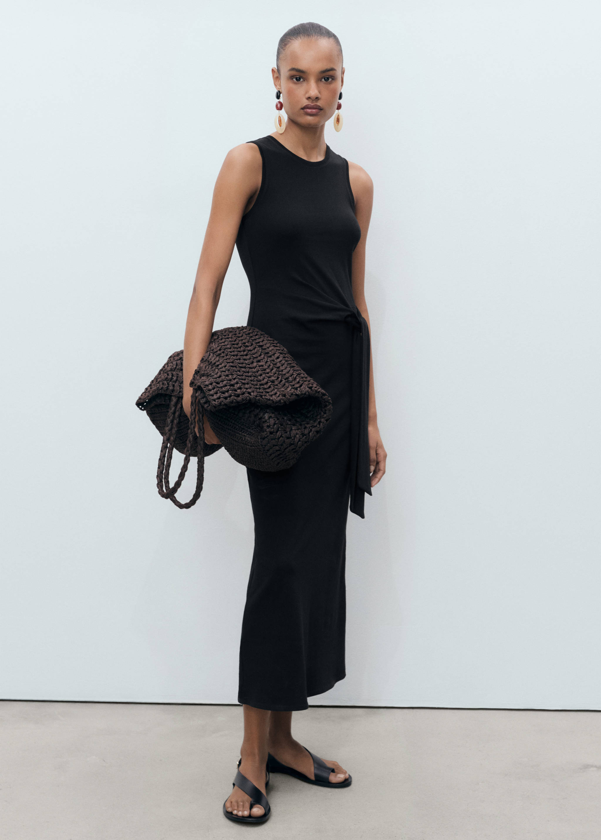 Cotton midi-dress with knot detail - General plane