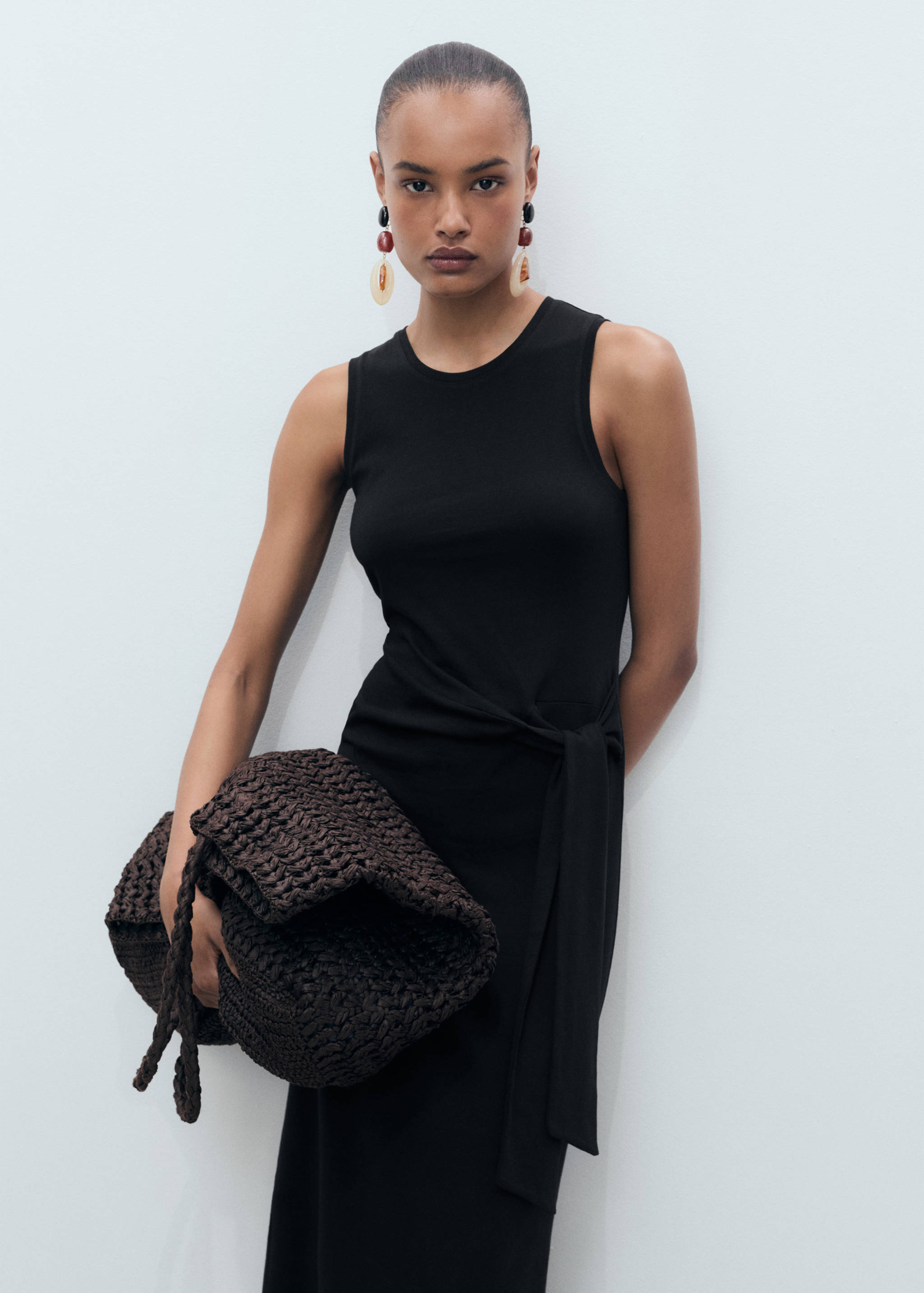 Cotton midi-dress with knot detail - Medium plane