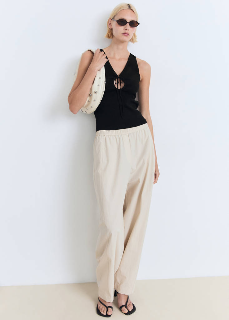 MANGO - Top maille naud noir - M