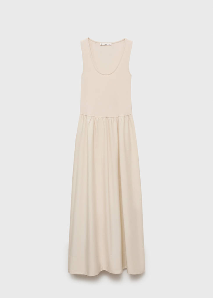 Flared dress in combined fabric — Ecru