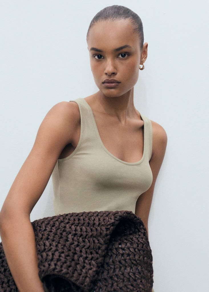 Flared dress in combined fabric — Khaki