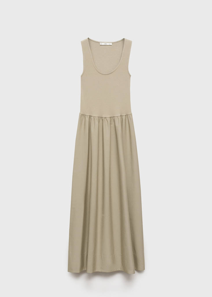 Flared dress in combined fabric — Khaki