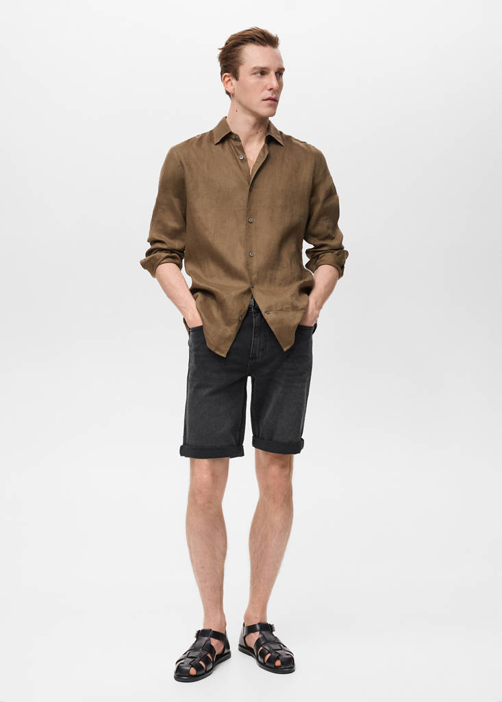 Slim-fit denim bermuda shorts — Black denim