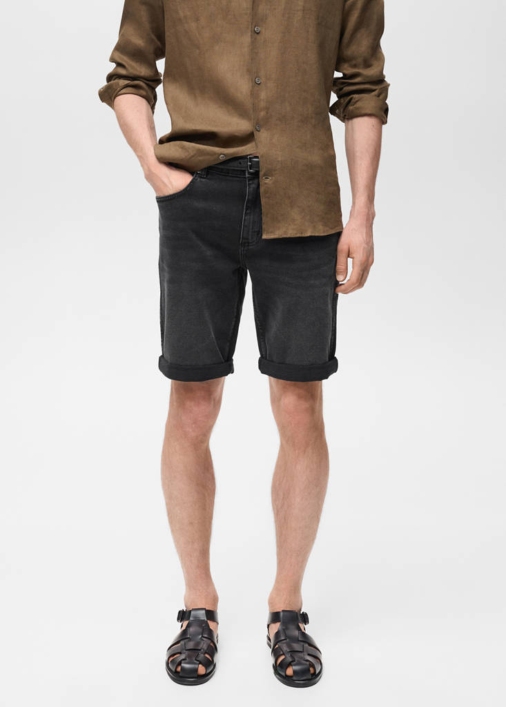 Slim-fit denim bermuda shorts — Black denim