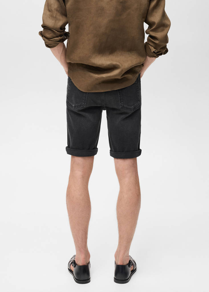 Slim-fit denim bermuda shorts — Black denim