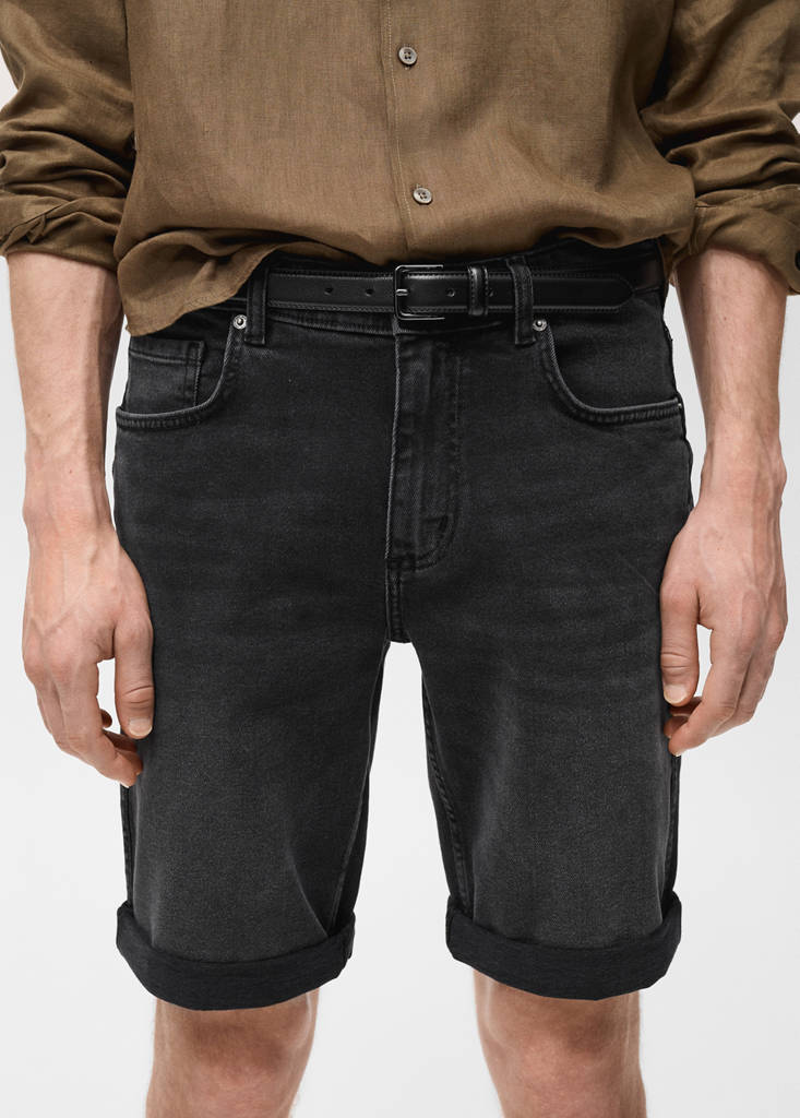 Slim-fit denim bermuda shorts — Black denim